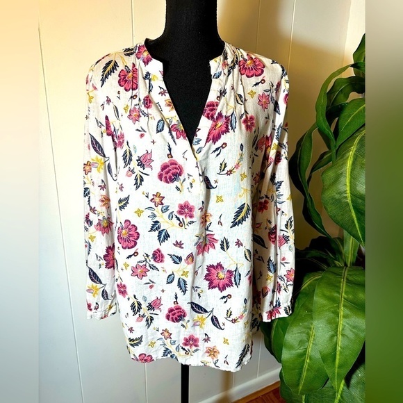 Old Navy White Floral Linen Blend Women’s Blouse Size Large “The Tunic Shirt” - Picture 5 of 11